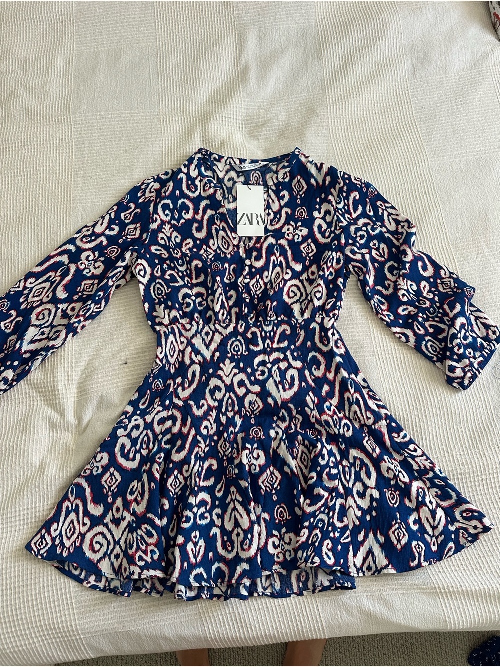 Zara NWT Blue Ikat Print Mini Dress Size S